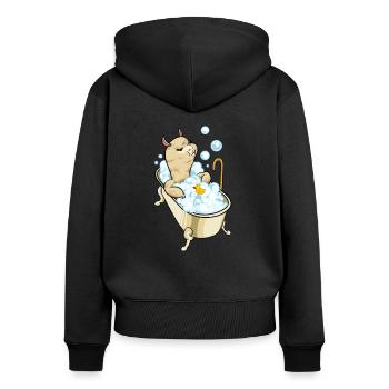 Lama nimmt Bad in der Badewanne - Frauen Premium Bio Zip Hoodie - Schwarz - Hinten - Julia (174cm)