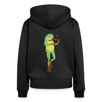 Comic Frosch spielt Geige - Frauen Premium Bio Zip Hoodie - Schwarz - Hinten - Julia (174cm)