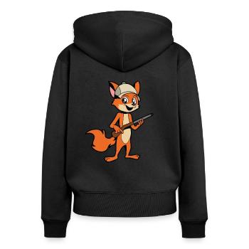 Fuchs mit Gewehr - Jäger - Frauen Premium Bio Zip Hoodie - Schwarz - Hinten - Julia (174cm)