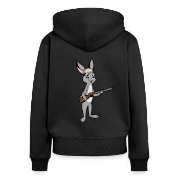 Hase mit Gewehr - Jäger - Frauen Premium Bio Zip Hoodie - Schwarz - Hinten - Julia (174cm)