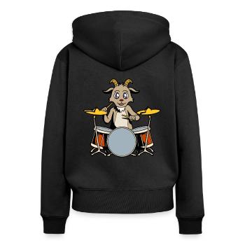 Comic Ziege Schlagzeuger - Frauen Premium Bio Zip Hoodie - Schwarz - Hinten - Julia (174cm)