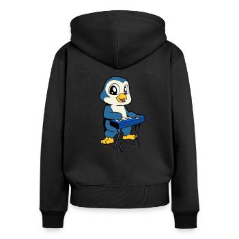 Comic Penguin plays keyboard - Women's Premium Organic Zip Hoodie - black - Back - Julia (174cm)