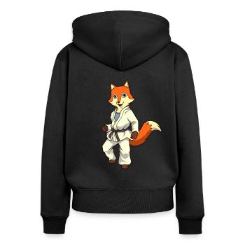 Comic Fuchs macht Judo - Frauen Premium Bio Zip Hoodie - Schwarz - Hinten - Julia (174cm)