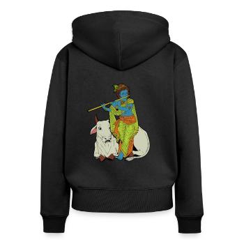 Hindu God - the blue flute player Krishna - Women's Premium Organic Zip Hoodie - black - Back - Julia (174cm)