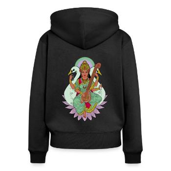Hindu God - Saraswati - Women's Premium Organic Zip Hoodie - black - Back - Julia (174cm)