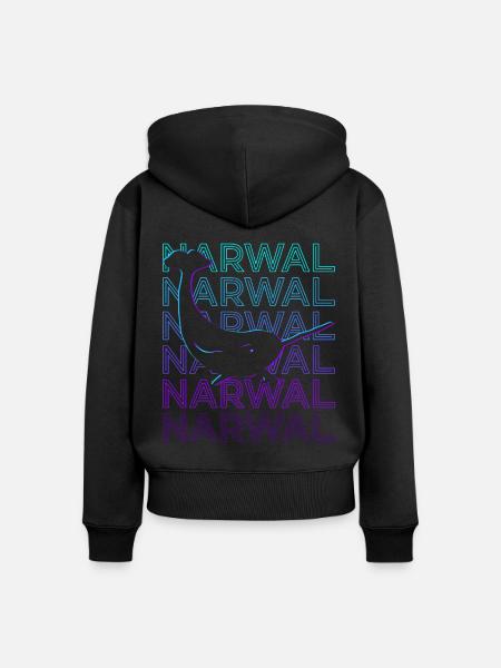 Narwal Narwhal Retro - Frauen Premium Bio Zip Hoodie - Schwarz