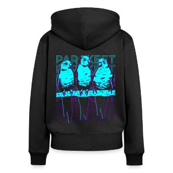 Sittich Retro - Frauen Premium Bio Zip Hoodie - Schwarz - Hinten - Julia (174cm)