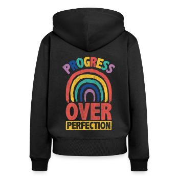 Le progrès plutôt que la perfection inspire l’encouragement - Sweat à capuche zippé Premium bio Femme - noir - Dos - Julia (174cm)
