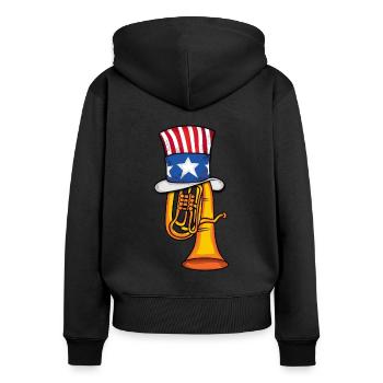 Tuba Musik USA 4th Of July Amerika Big Band Tuba - Frauen Premium Bio Zip Hoodie - Schwarz - Hinten - Julia (174cm)