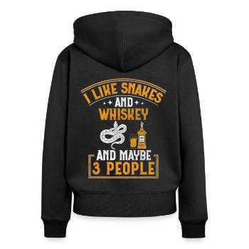 J’aime les serpents et le whisky et peut-être 3 personnes serpent - Sweat à capuche zippé Premium bio Femme - noir - Dos - Julia (174cm)