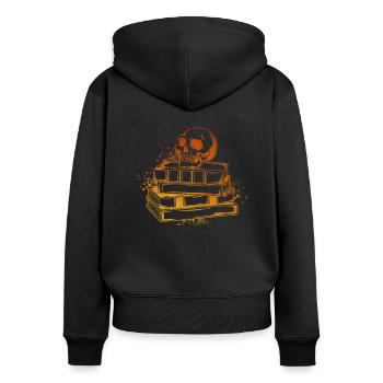 Schädel auf Büchern - Dark Academia - Frauen Premium Bio Zip Hoodie - Schwarz - Hinten - Julia (174cm)