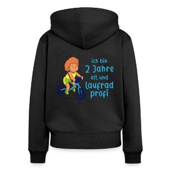 Junge 2 Jahre alt und Profi auf dem Laufrad - Frauen Premium Bio Zip Hoodie - Schwarz - Hinten - Julia (174cm)
