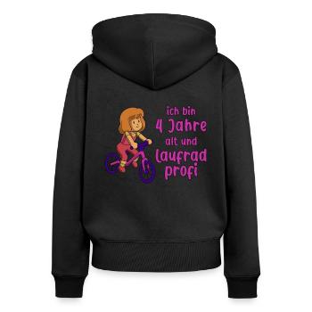 Mädchen 4 Jahre alt und Profi auf dem Laufrad - Frauen Premium Bio Zip Hoodie - Schwarz - Hinten - Julia (174cm)