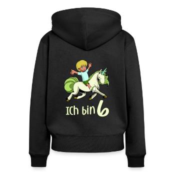 Geburtstagsshirt Einhorn - 6 Geburtstag Junge - Frauen Premium Bio Zip Hoodie - Schwarz - Hinten - Julia (174cm)
