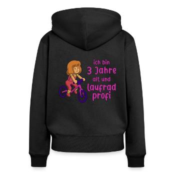Mädchen 3 Jahre alt und Profi auf dem Laufrad - Frauen Premium Bio Zip Hoodie - Schwarz - Hinten - Julia (174cm)