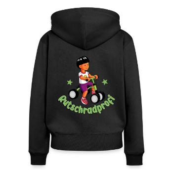 Junge auf dem Laufrad - Rutschradprofi - Frauen Premium Bio Zip Hoodie - Schwarz - Hinten - Julia (174cm)