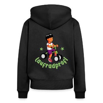 Junge auf dem Laufrad - Laufradprofi - Frauen Premium Bio Zip Hoodie - Schwarz - Hinten - Julia (174cm)