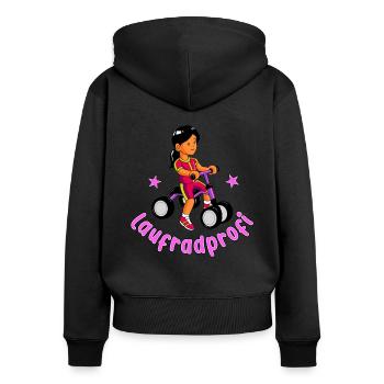 Mädchen auf dem Laufrad - Laufradprofi - Frauen Premium Bio Zip Hoodie - Schwarz - Hinten - Julia (174cm)