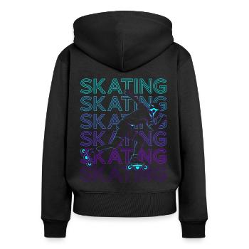Schlittschuhlaufen Skater Skate Retro - Frauen Premium Bio Zip Hoodie - Schwarz - Hinten - Julia (174cm)