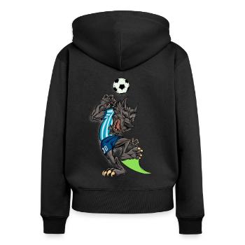 Comic Wolf joue au football - Sweat à capuche zippé Premium bio Femme - noir - Dos - Julia (174cm)