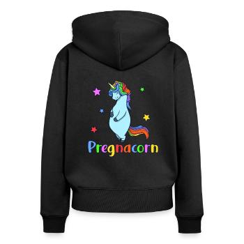 Schwangeres Einhorn - Pregnacorn - Frauen Premium Bio Zip Hoodie - Schwarz - Hinten - Julia (174cm)