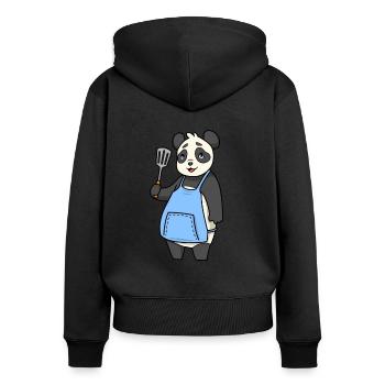 Pandabär ist Grillmeister - Frauen Premium Bio Zip Hoodie - Schwarz - Hinten - Julia (174cm)