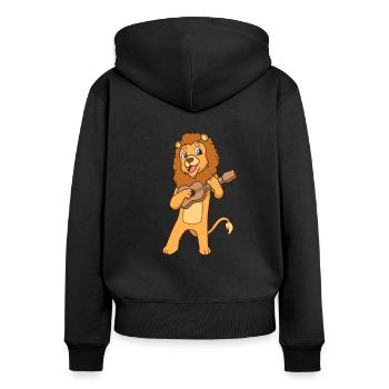 Comic Löwe spielt Ukulele - Frauen Premium Bio Zip Hoodie - Schwarz - Hinten - Julia (174cm)