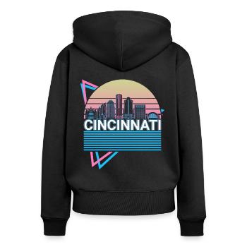 Cincinnati Stadt Skyline Stadtbild Retro - Frauen Premium Bio Zip Hoodie - Schwarz - Hinten - Julia (174cm)