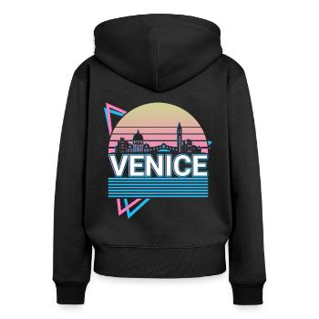 Venise City Skyline Cityscape Rétro - Sweat à capuche zippé Premium bio Femme - noir - Dos - Julia (174cm)