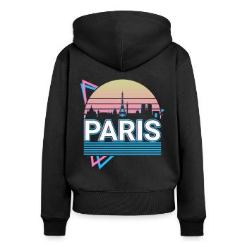 Paris City Skyline Cityscape Rétro - Sweat à capuche zippé Premium bio Femme - noir - Dos - Julia (174cm)