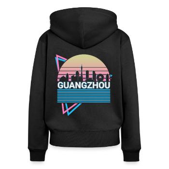 Guangzhou City Skyline Cityscape Rétro - Sweat à capuche zippé Premium bio Femme - noir - Dos - Julia (174cm)