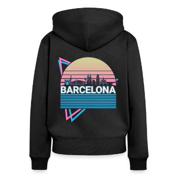 Barcelone City Skyline Cityscape Rétro - Sweat à capuche zippé Premium bio Femme - noir - Dos - Julia (174cm)
