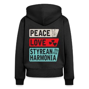 Paix Amour Styrean Harmonia - Sweat à capuche zippé Premium bio Femme - noir - Dos - Julia (174cm)