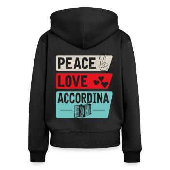Paix Amour Accordina - Sweat à capuche zippé Premium bio Femme - noir - Dos - Julia (174cm)