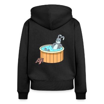 Hase im Hot Tub - Frauen Premium Bio Zip Hoodie - Schwarz - Hinten - Julia (174cm)
