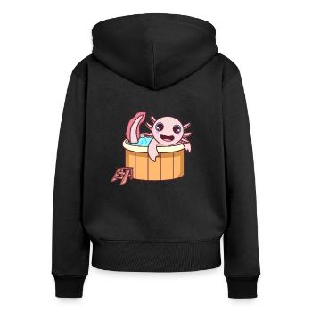 Axolotl im Hot Tub - Frauen Premium Bio Zip Hoodie - Schwarz - Hinten - Julia (174cm)
