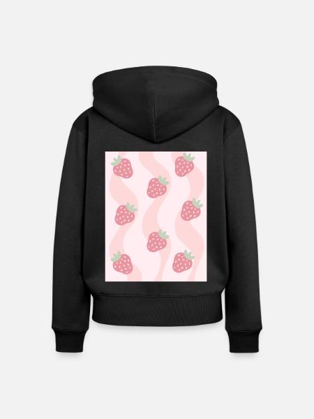 Dänische Pastell-Ästhetik-Erdbeeren - Frauen Premium Bio Zip Hoodie - Schwarz