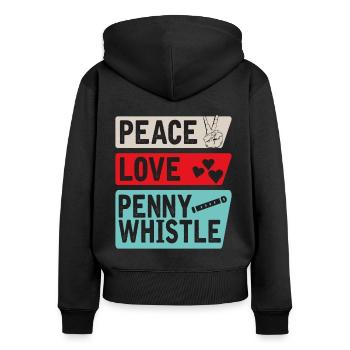 Peace Love Penny Whistle Musique irlandaise - Sweat à capuche zippé Premium bio Femme - noir - Dos - Julia (174cm)