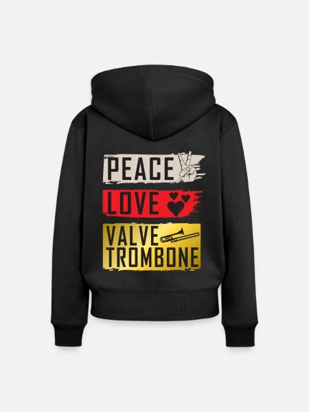 Peace Love Valve Trombone Instrument - Frauen Premium Bio Zip Hoodie - Schwarz