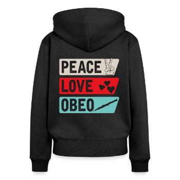 Peace Love Obeo Instrument de musique - Sweat à capuche zippé Premium bio Femme - noir - Dos - Julia (174cm)