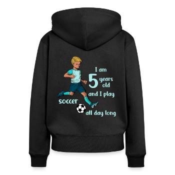 Un garçon tire au football - J’ai 5 ans - Sweat à capuche zippé Premium bio Femme - noir - Dos - Julia (174cm)