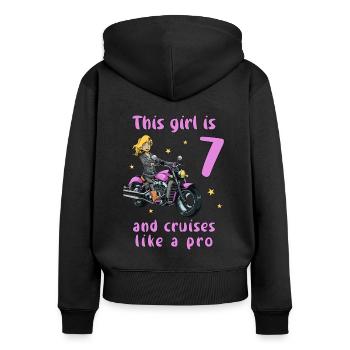 Birthday Shirt Motorcycle - 7 Birthday Girl - Women's Premium Organic Zip Hoodie - black - Back - Julia (174cm)
