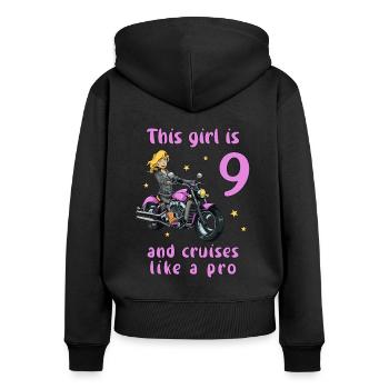 Birthday Shirt Motorcycle - 9 Birthday Girl - Women's Premium Organic Zip Hoodie - black - Back - Julia (174cm)