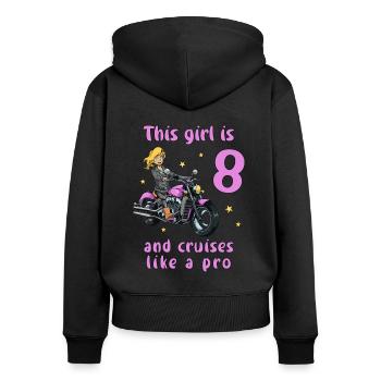 Chemise d’anniversaire Moto - 8 Birthday Girl - Sweat à capuche zippé Premium bio Femme - noir - Dos - Julia (174cm)