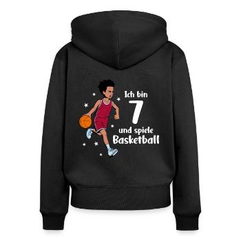 Junge spielt Basketball - Ich bin 7 Jahre - Frauen Premium Bio Zip Hoodie - Schwarz - Hinten - Julia (174cm)