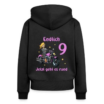 Geburtstagsshirt Motorrad - 9 Geburtstag Mädchen - Frauen Premium Bio Zip Hoodie - Schwarz - Hinten - Julia (174cm)
