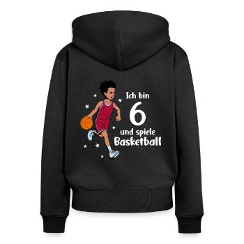 Junge spielt Basketball - Ich bin 6 Jahre - Frauen Premium Bio Zip Hoodie - Schwarz - Hinten - Julia (174cm)