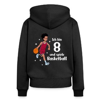 Junge spielt Basketball - Ich bin 8 Jahre - Frauen Premium Bio Zip Hoodie - Schwarz - Hinten - Julia (174cm)