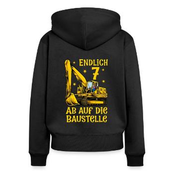 Ab auf die Baustelle - Bagger Geburtstag 7 Jahre - Frauen Premium Bio Zip Hoodie - Schwarz - Hinten - Julia (174cm)