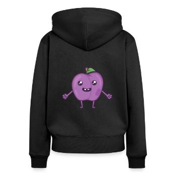 Kawaii Comic Pflaume - Frauen Premium Bio Zip Hoodie - Schwarz - Hinten - Julia (174cm)